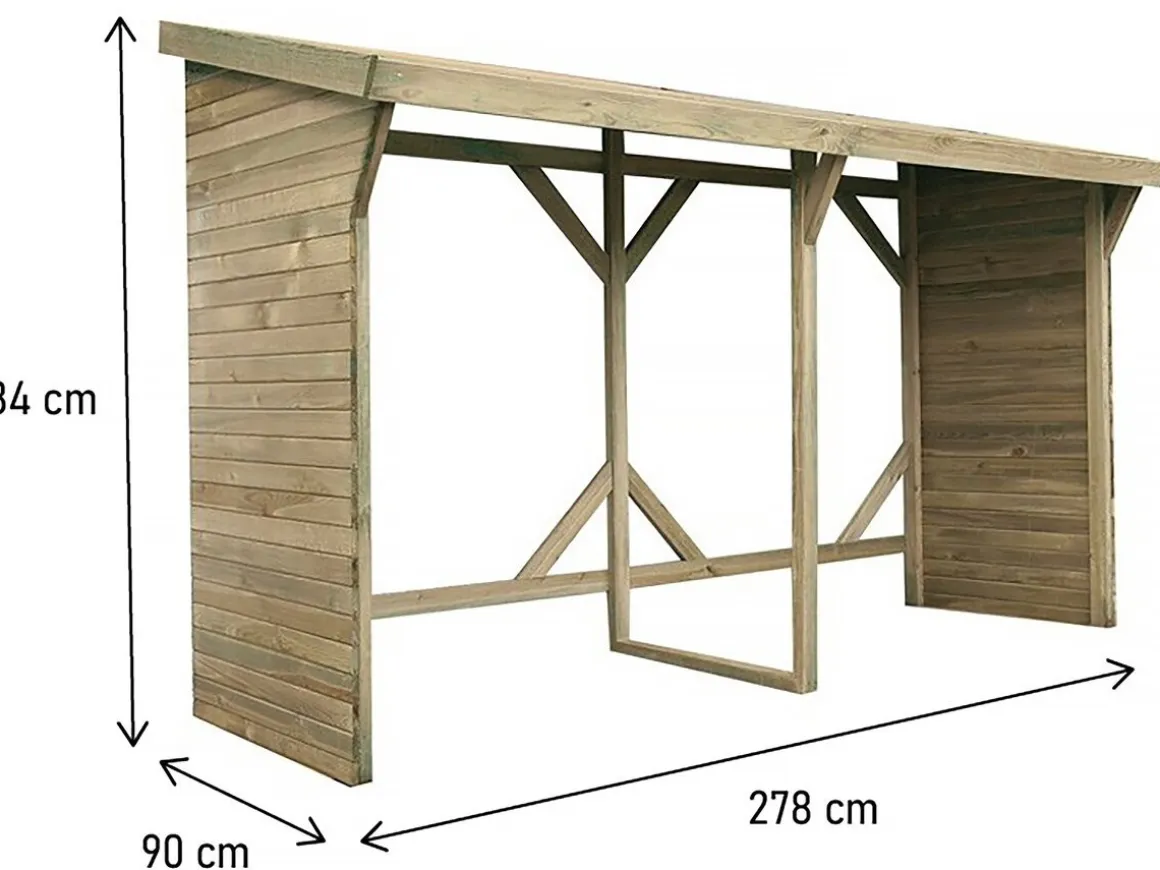 Abri bûches - 2.5 m² - 2.78 x 0.90 x 1.85 m- 5 Stères