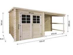 Abri de jardin en bois avec auvent "Montval" - 14 m² - 28 mm