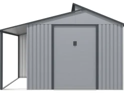 Abri de jardin métal avec pergola "Madras" - 9.12 m² - 257 x 355 x 237 cm - Gris