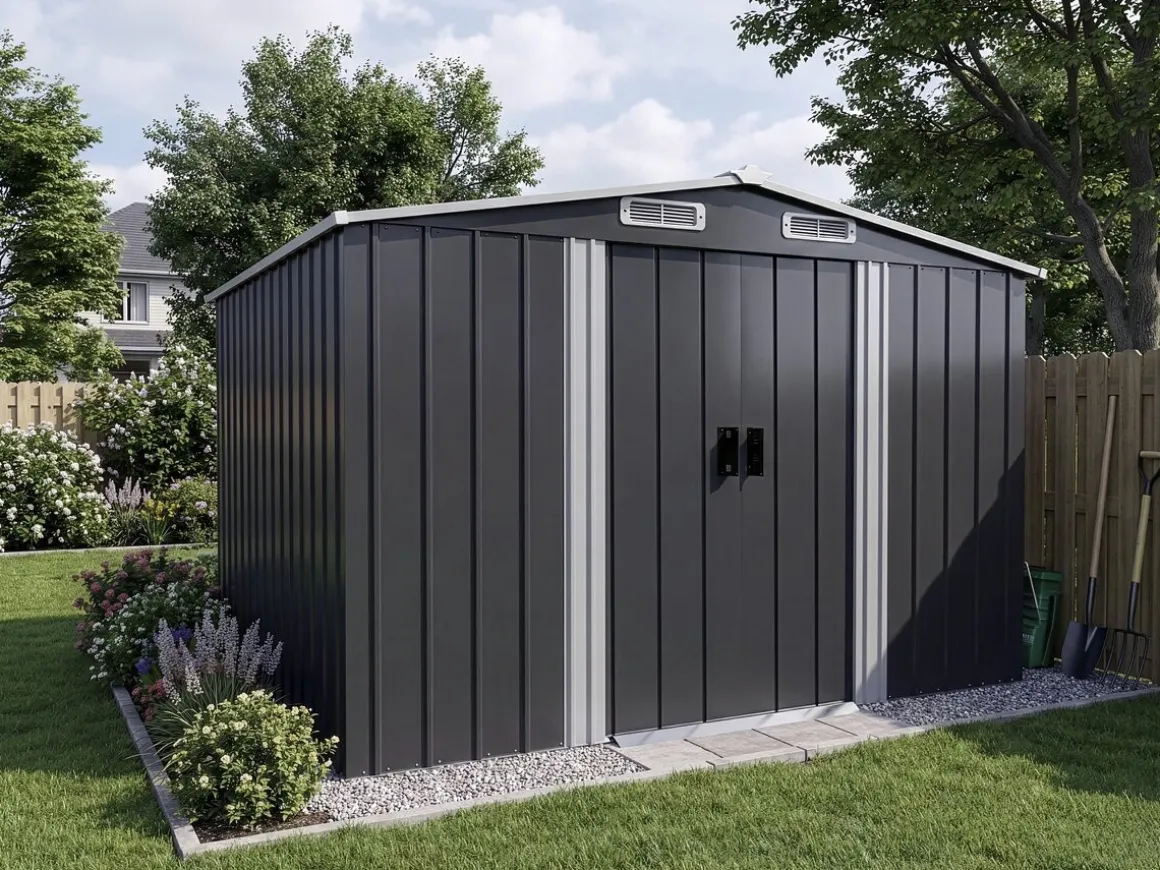 Abri de jardin métal avec porte coulissante "Boston" - 6,54 m² - Gris