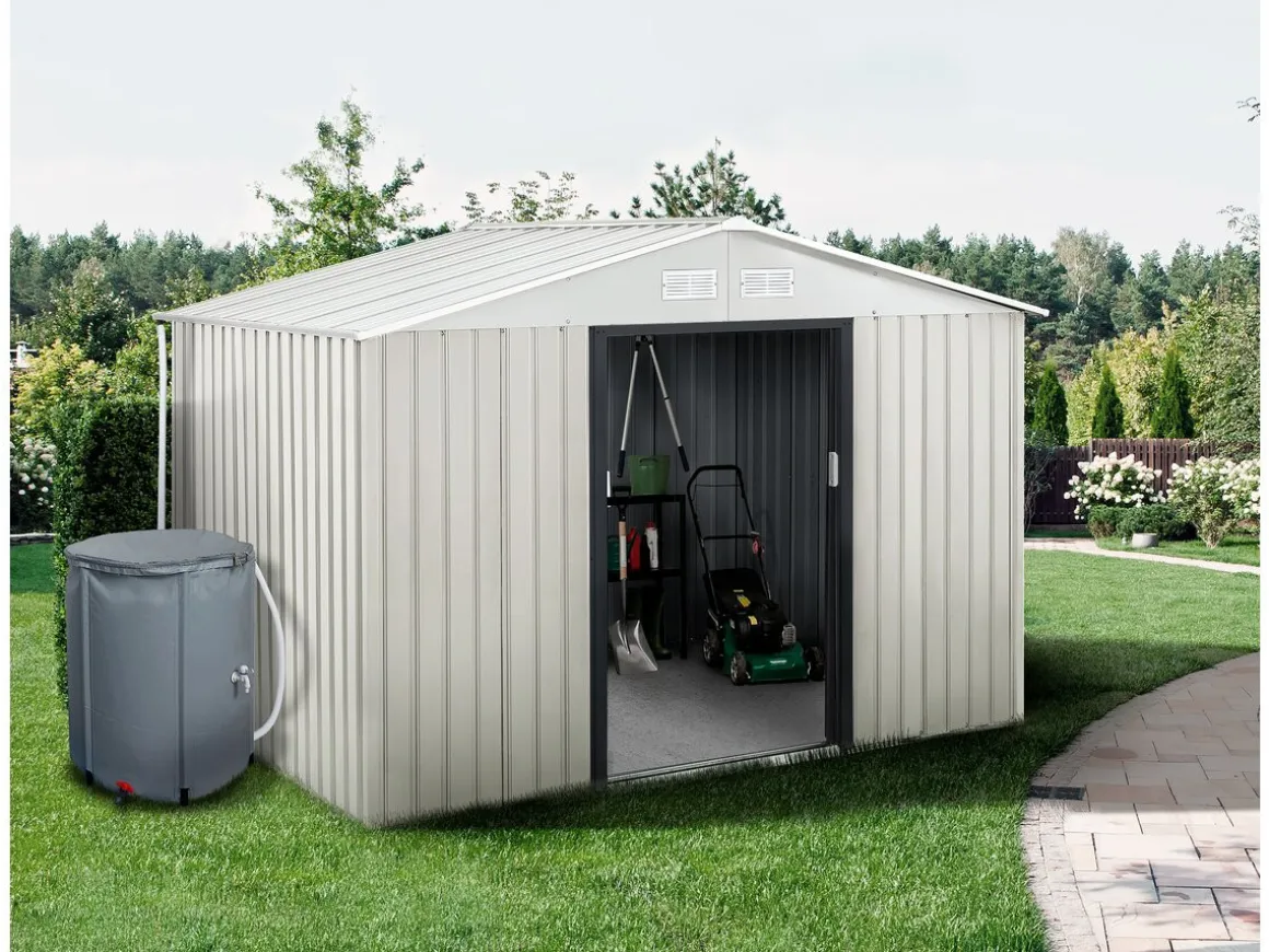 Abri de jardin métal "Nebraska" - 5,29m² avec gouttière et récupérateur d'eau