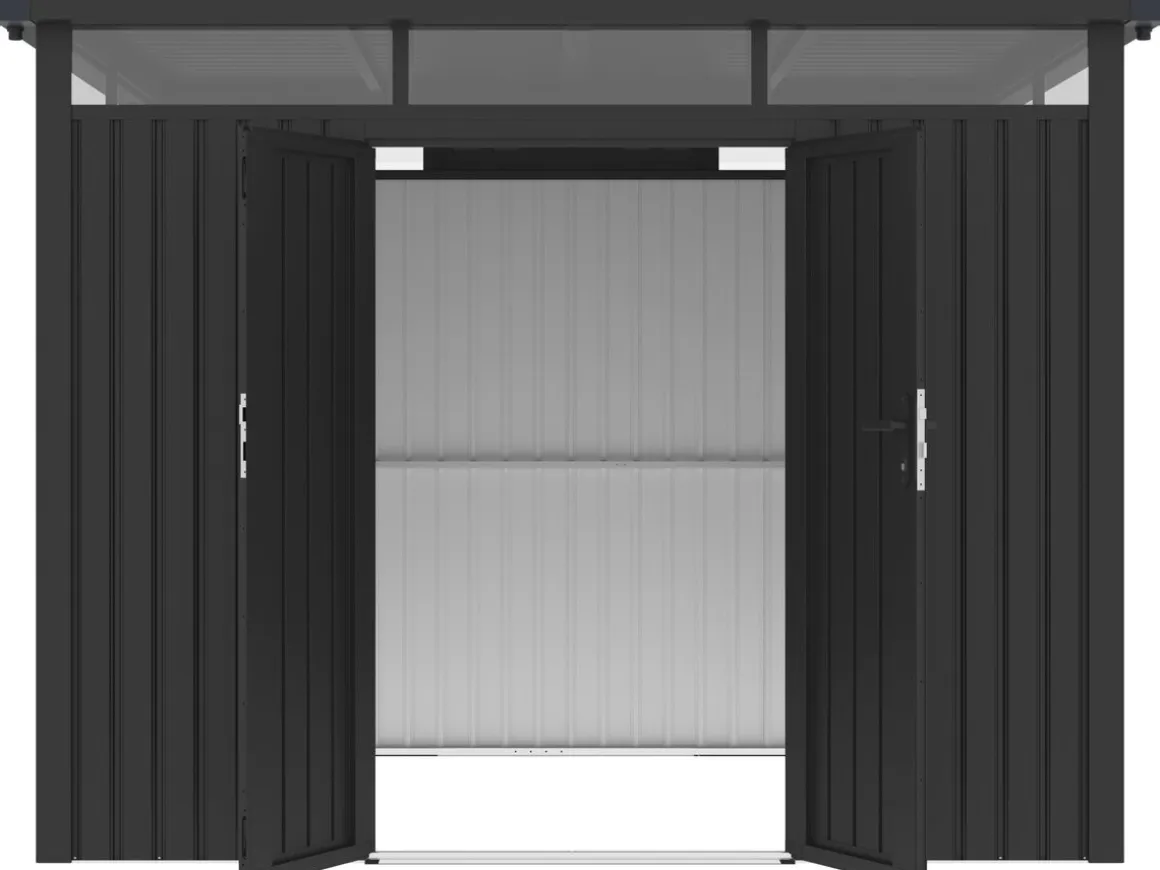 Abri de jardin métal premium avec toit plat et porte battante "Lexinton" - 6,76 m² - Gris