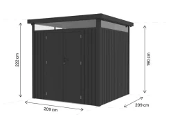 Abri de jardin métal premium avec toit plat et porte battante "Lexinton" - 5,29 m² - Gris