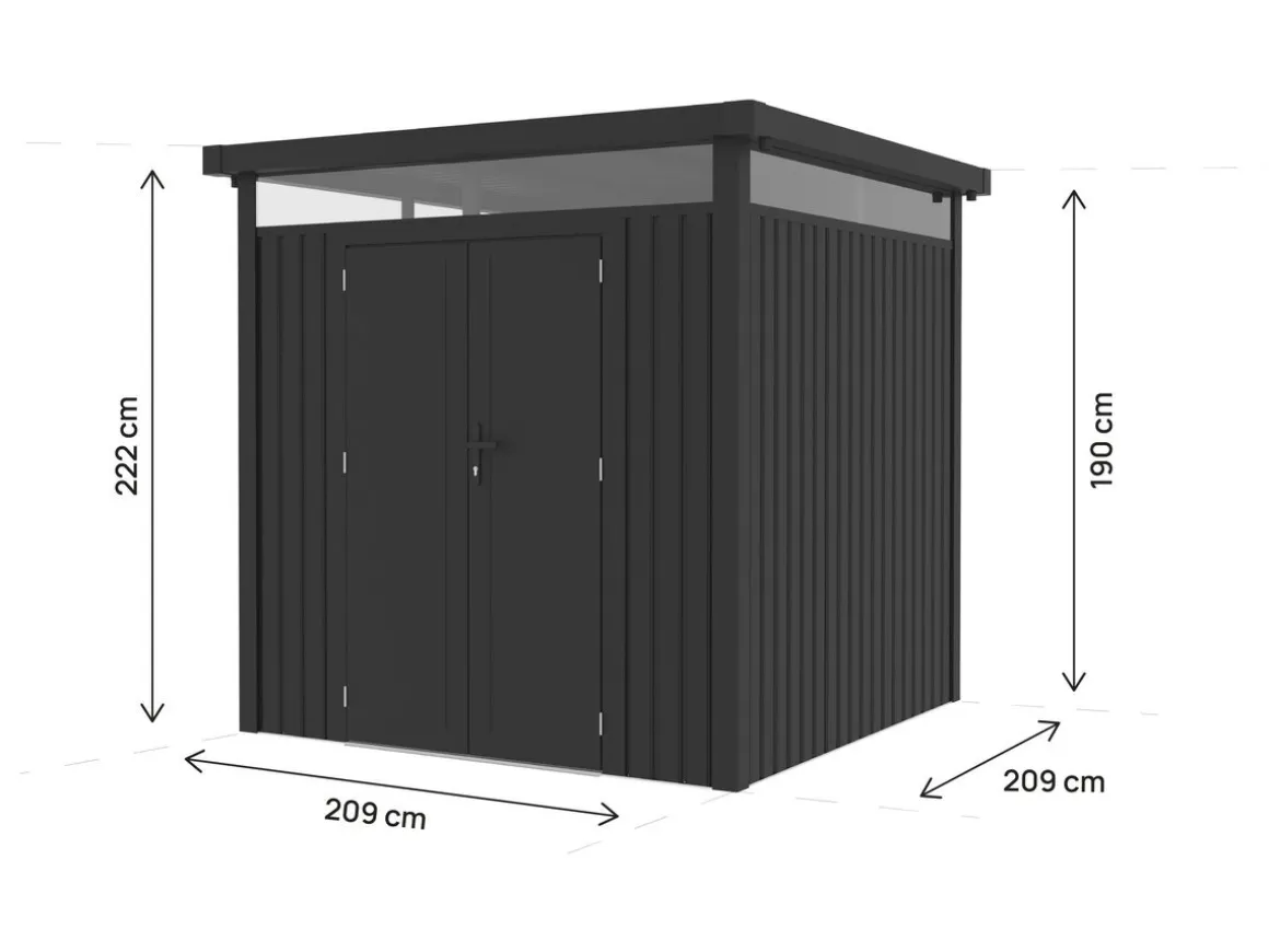 Abri de jardin métal premium avec toit plat et porte battante "Lexinton" - 5,29 m² - Gris