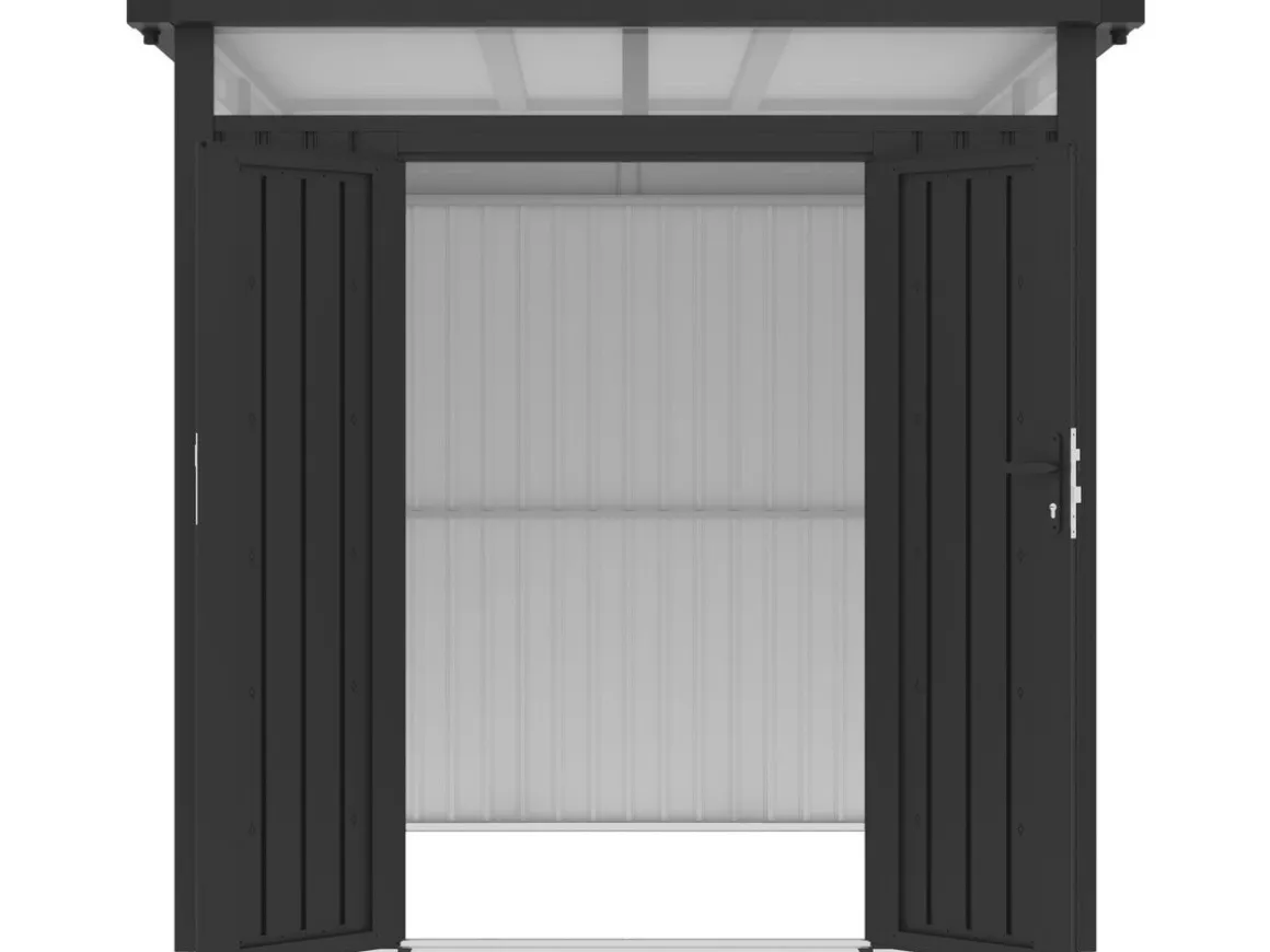 Abri de jardin métal premium avec toit plat et porte battante "Lexinton" - 5,29 m² - Gris