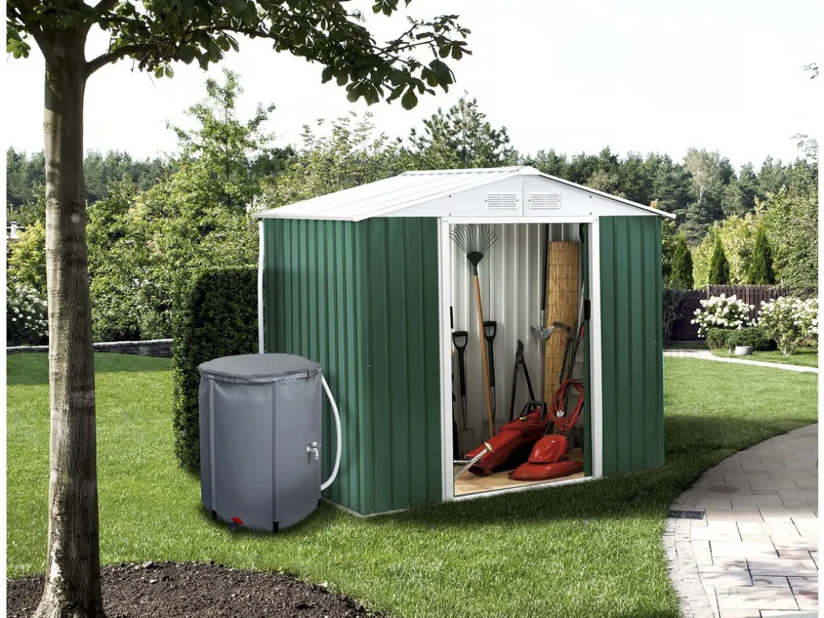 Abri de jardin métal - "Rosas " - 4,07 m² avec récupérateur d'eau et gouttière - Vert