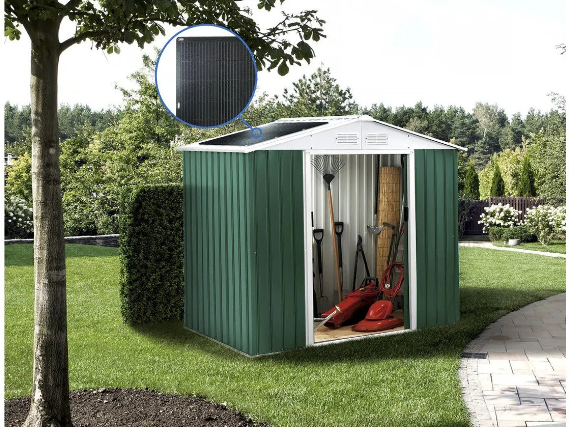 Abri de jardin métal - "Rosas " - 2.71 m² avec panneaux solaires - Vert