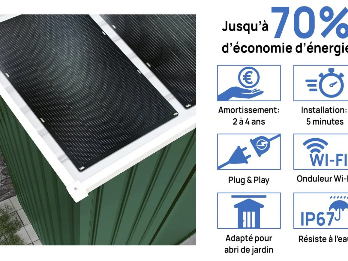 Abri de jardin métal - "Rosas " - 2.71 m² avec panneaux solaires - Vert