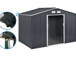 Abri de jardin métal - "Vegas" - 7,06 m² avec gouttière - Gris