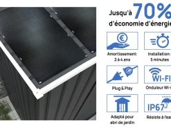 Abri de jardin métal- "Vegas"- 2.7 m² avec panneaux solaires - Gris