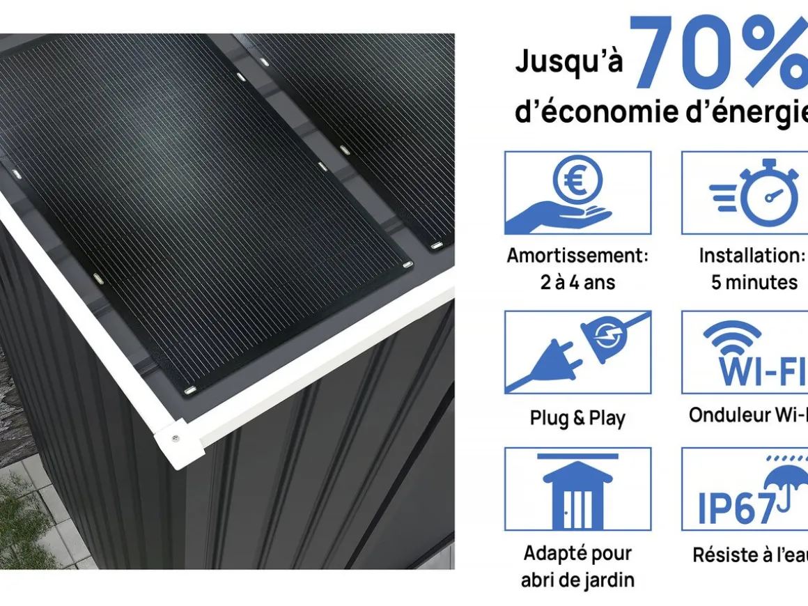 Abri de jardin métal- "Vegas"- 2.7 m² avec panneaux solaires - Gris