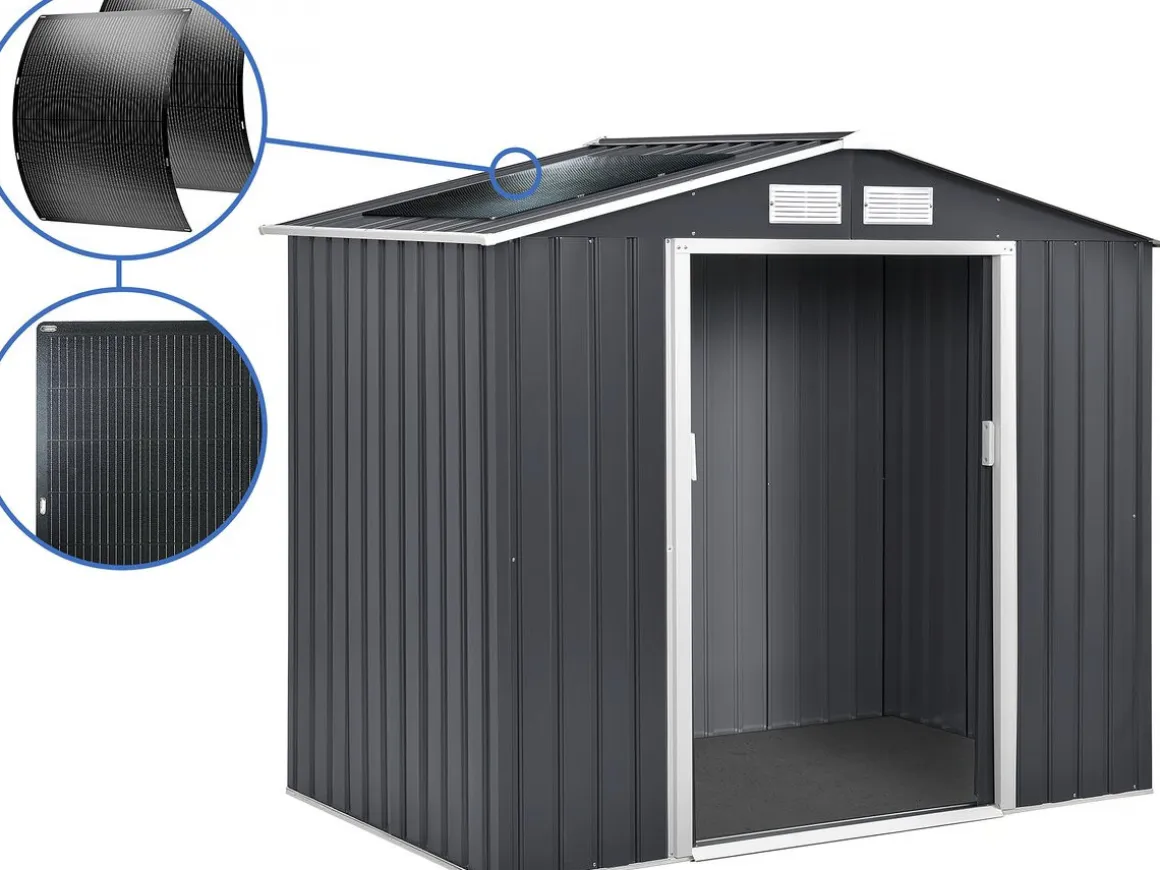 Abri de jardin métal- "Vegas"- 2.7 m² avec panneaux solaires - Gris