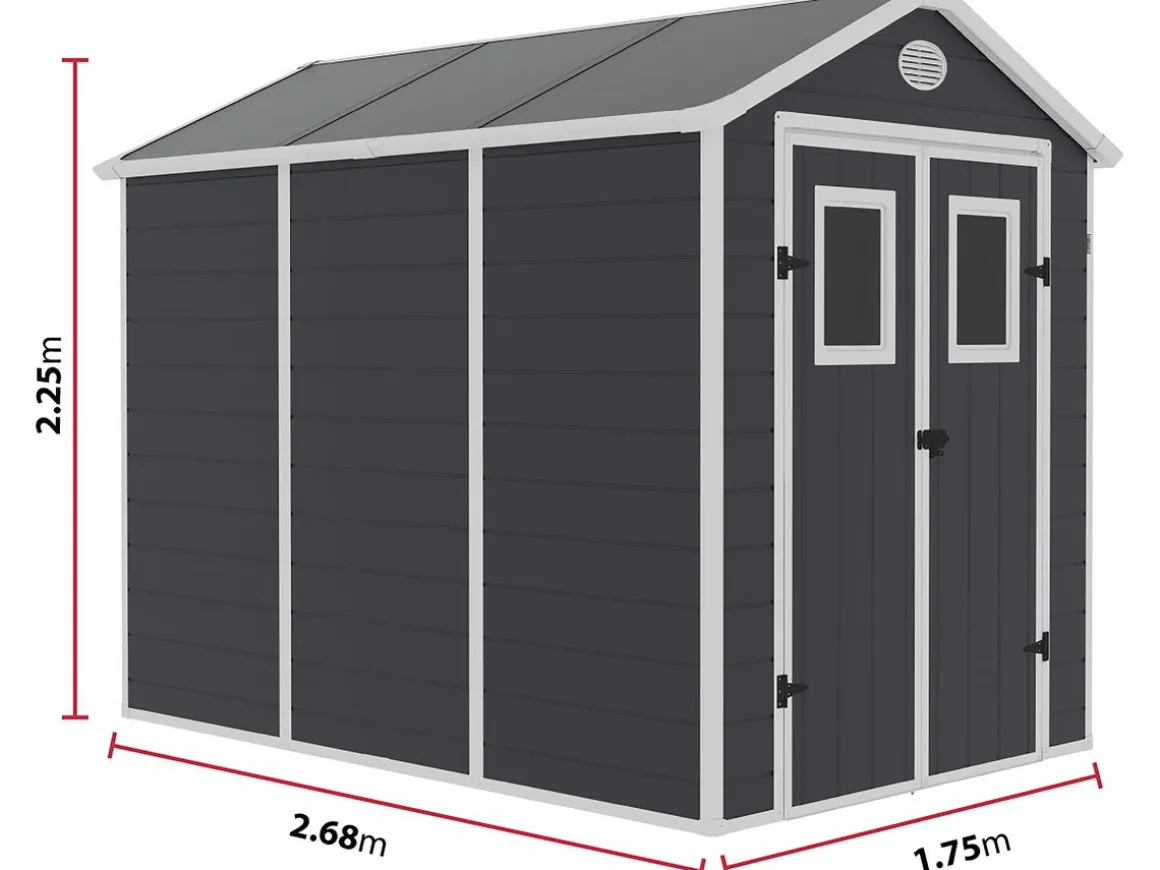 Abri de jardin résine "Texas" - 5.23 m² - kit d'ancrage inclus - Anthracite