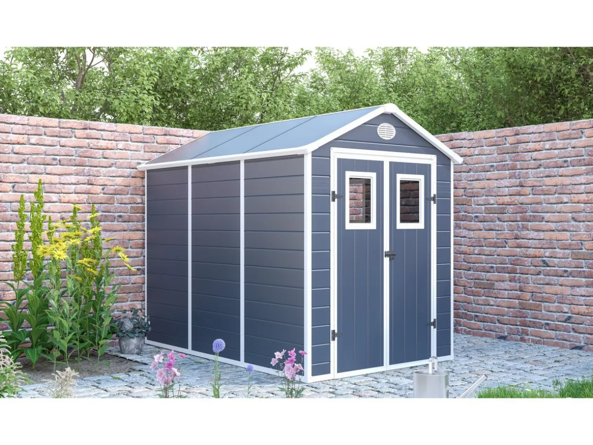 Abri de jardin résine "Texas" - 5.23 m² - kit d'ancrage inclus - Anthracite