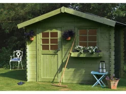 Abri jardin bois "Sologne" - Modèle imprégné (vert) - 8.88 m² - 2.98 x 2.98 x 2.39 m - 28 mm