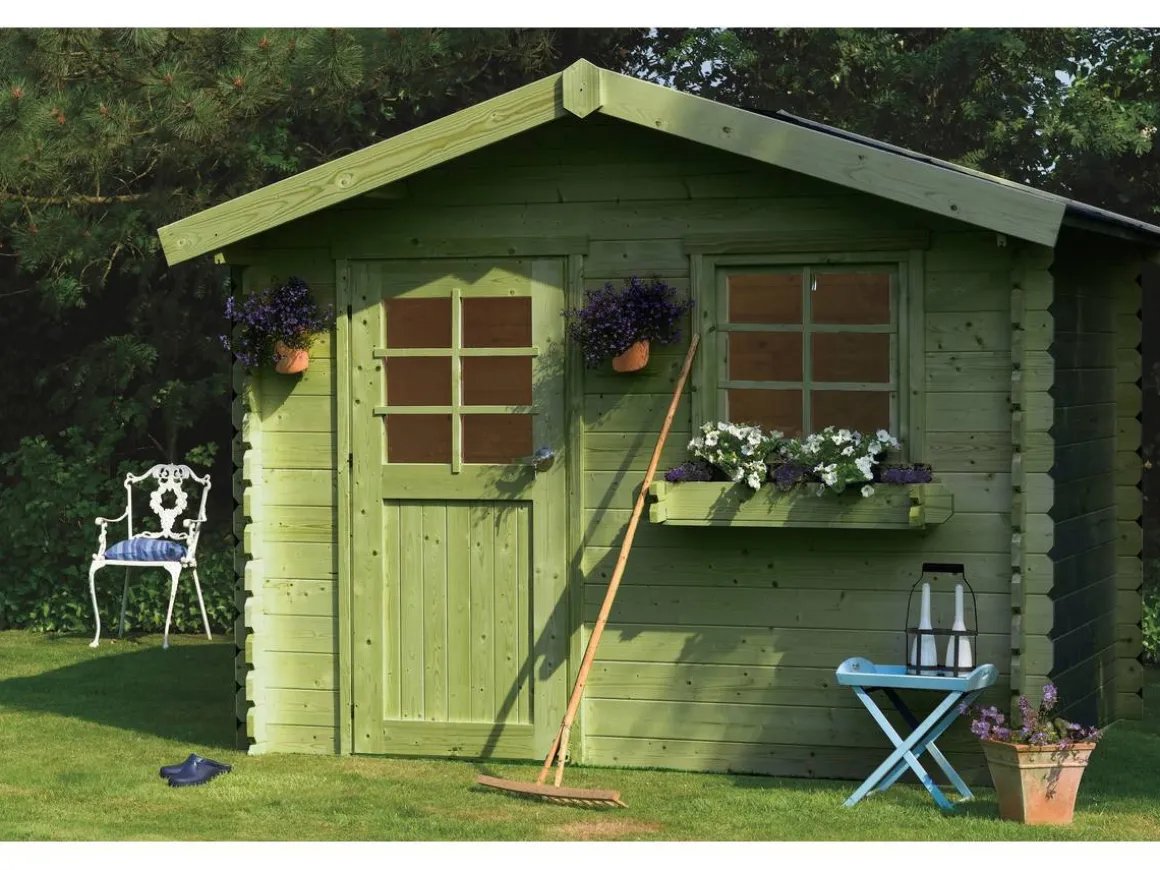 Abri jardin bois "Sologne" - Modèle imprégné (vert) - 8.88 m² - 2.98 x 2.98 x 2.39 m - 28 mm