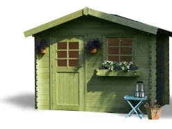 Abri jardin bois "Sologne" - Modèle imprégné (vert) - 8.88 m² - 2.98 x 2.98 x 2.39 m - 28 mm