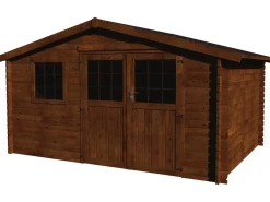 Abri jardin bois "Vallauris" - 15.84 m² - 3.98 x 3.98 x 2.29 m - 34 mm - Traité marron