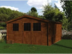 Abri jardin bois "Vallauris" - 15.84 m² - 3.98 x 3.98 x 2.29 m - 34 mm - Traité marron