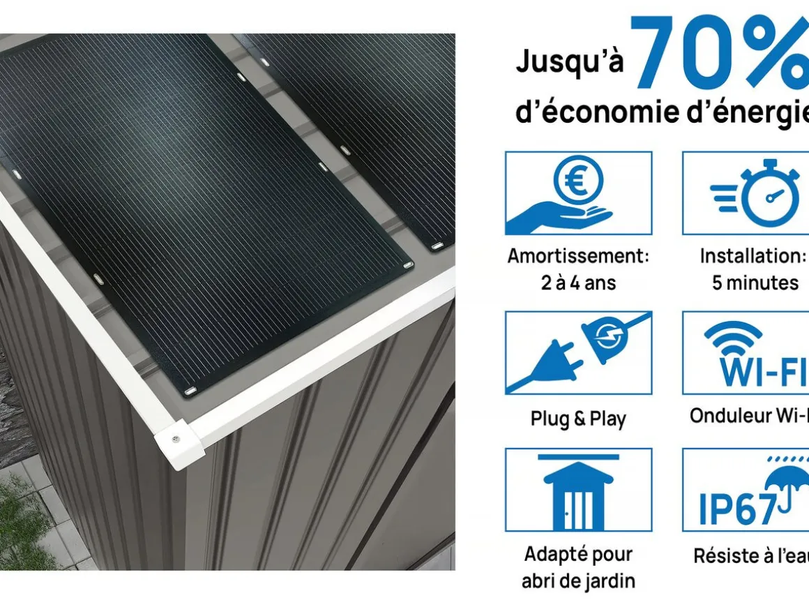 Abri jardin métal "Dallas" - 15.16m² avec panneau solaires - Taupe