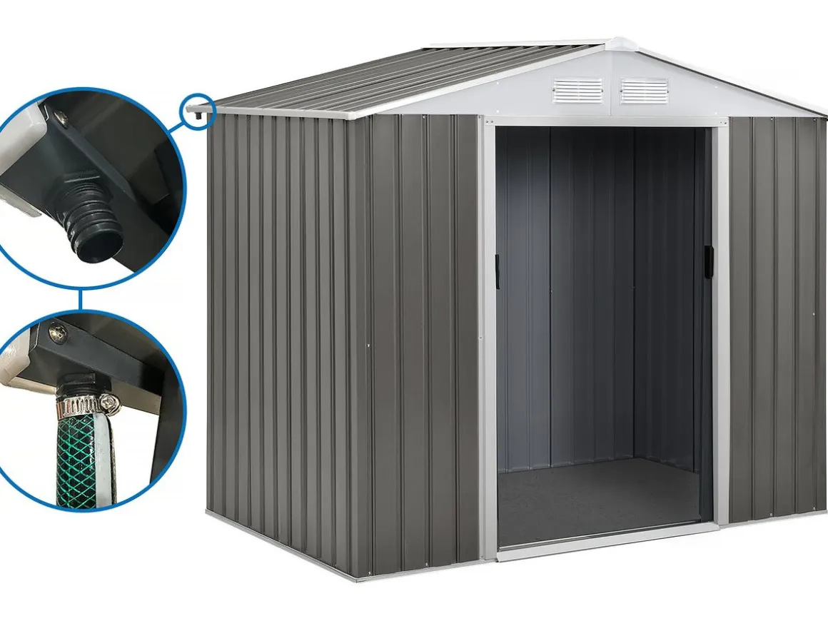 Abri jardin métal "Dallas" - 5,29 m² avec gouttière - Taupe