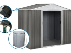 Abri jardin métal "Dallas" - 4.07 m² avec gouttière et récupérateur d'eau - Taupe