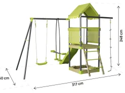 Aire de jeu portique en métal avec toboggan et bac a sable "Sohane" - Vert