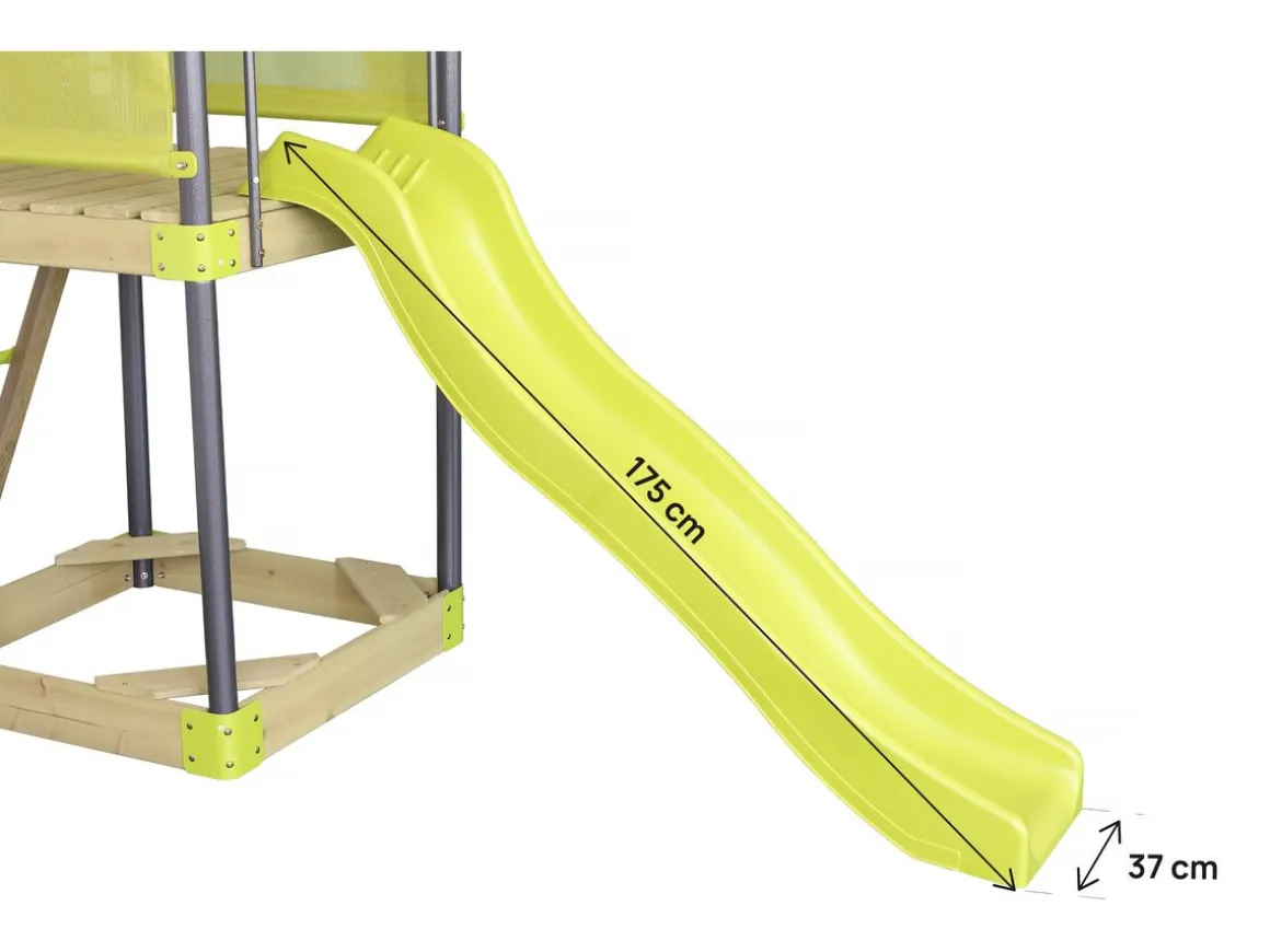 Aire de jeu portique en métal avec toboggan et bac a sable "Sohane" - Vert