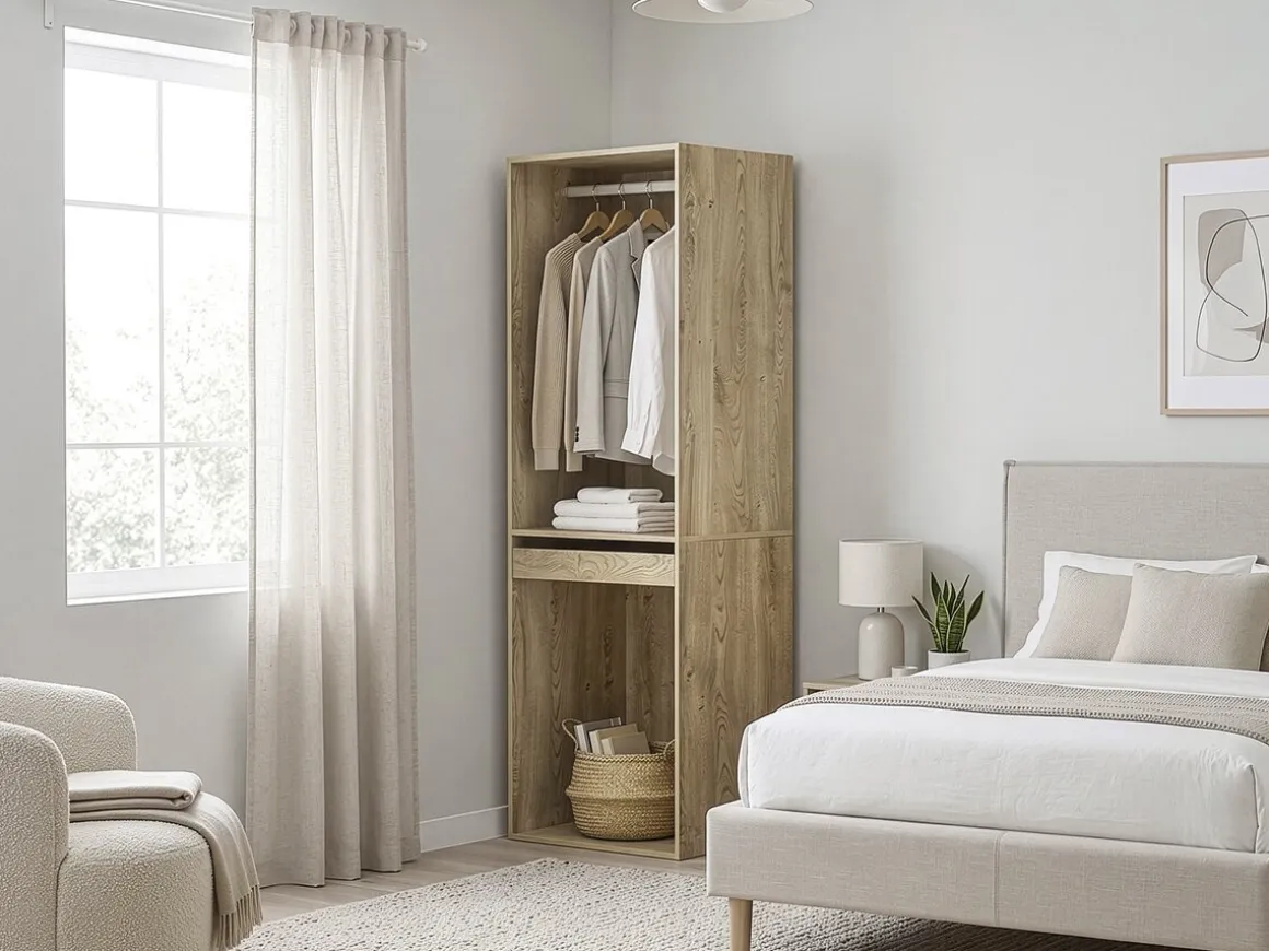 Armoire avec penderie et porte-pantalons "Opéra" - 60 x 45 x 180 cm - Beige