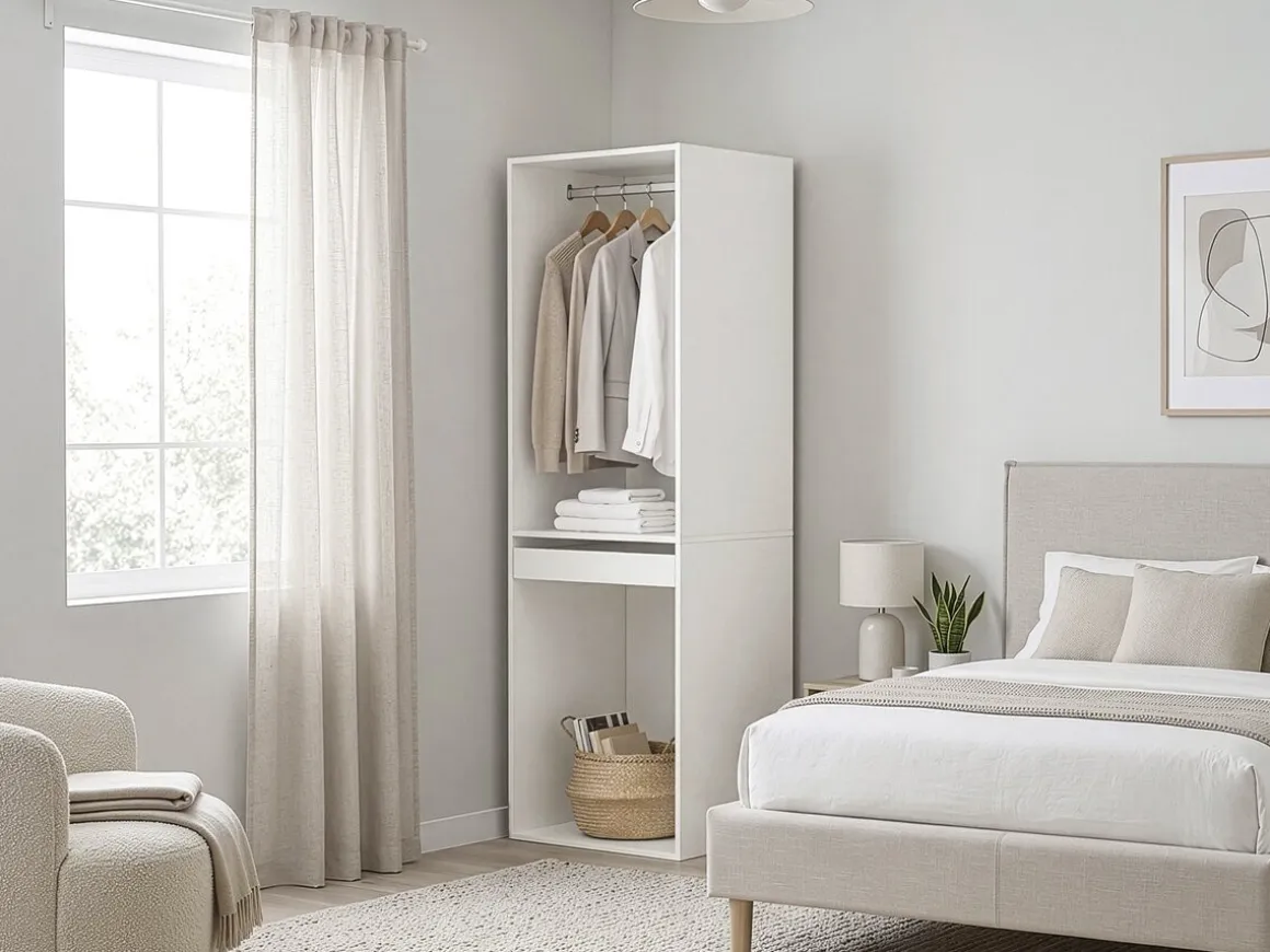 Armoire avec penderie et porte-pantalons "Opéra" - 60 x 45 x 180 cm - Blanc