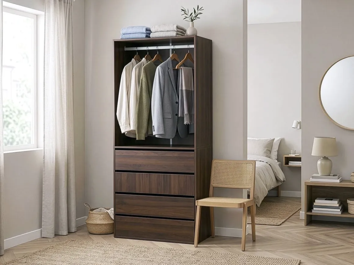 Armoire avec 4 tiroirs et 1 penderie "Opéra" - 80 x 45 x 180 cm - Marron