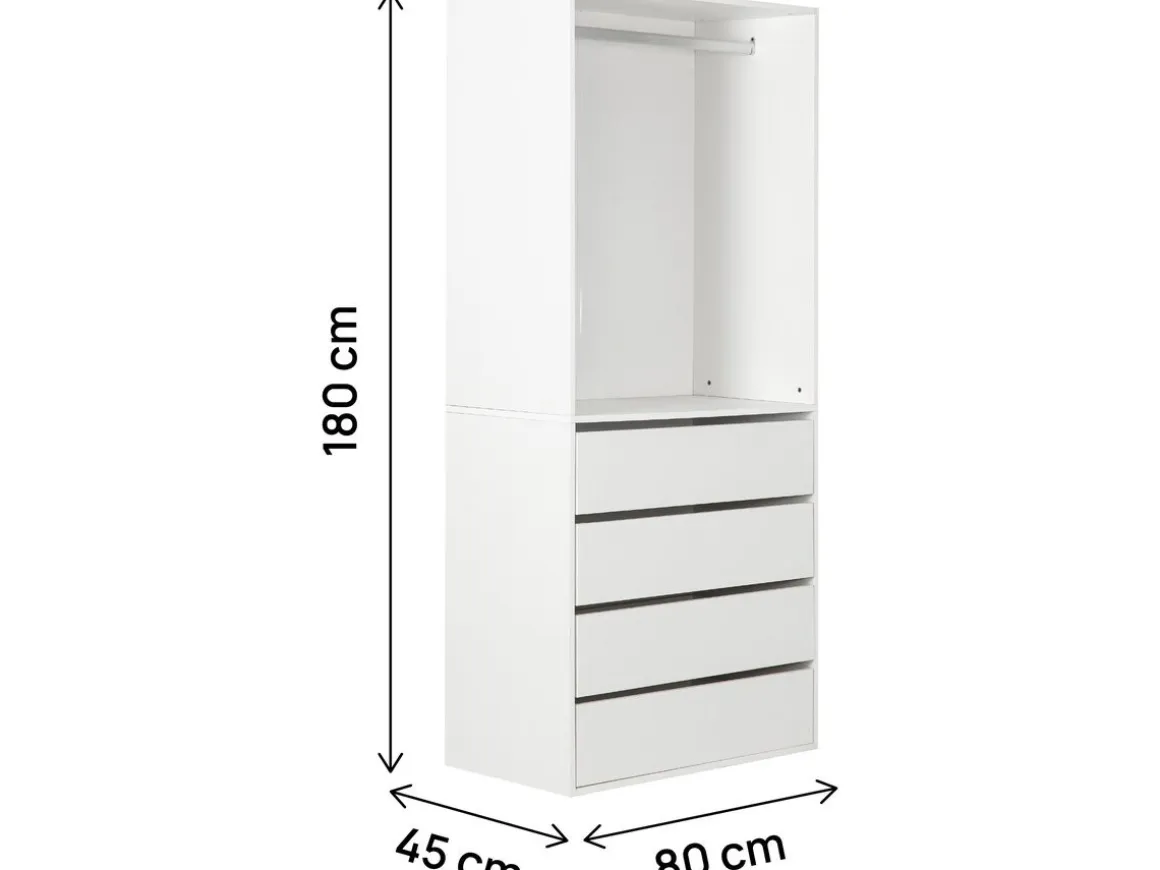 Armoire avec 4 tiroirs et 1 penderie "Opéra" - 80 x 45 x 180 cm - Blanc