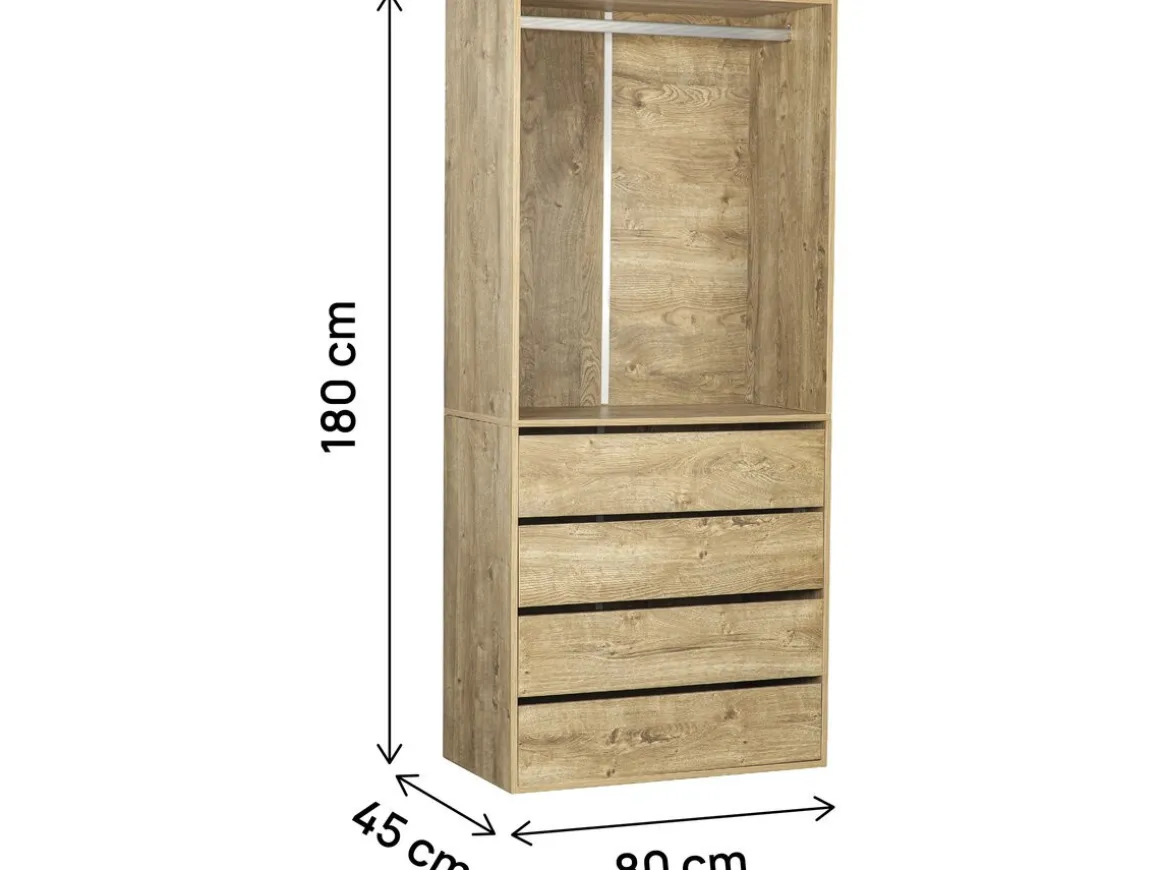 Armoire avec 4 tiroirs et 1 penderie "Opéra" - 80 x 45 x 180 cm - Beige
