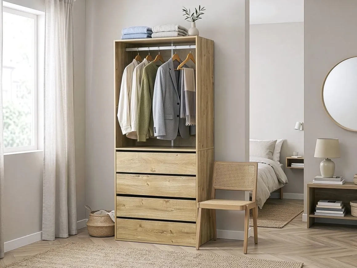 Armoire avec 4 tiroirs et 1 penderie "Opéra" - 80 x 45 x 180 cm - Beige