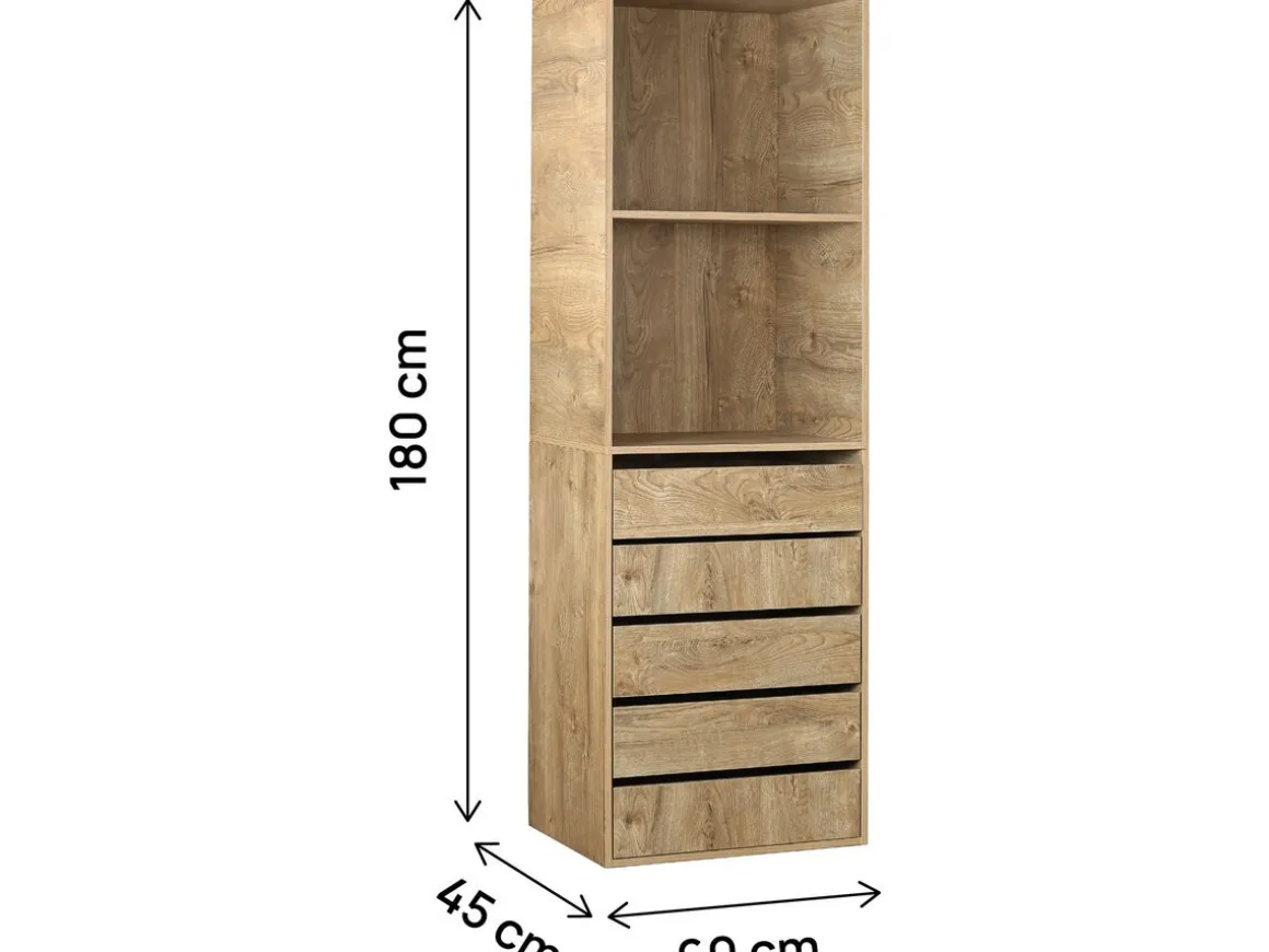 Armoire avec 5 tiroirs et 2 étagères "Opéra" - 60 x 45 x 180 cm - Beige