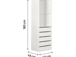 Armoire avec 5 tiroirs et 2 étagères "Opéra" - 60 x 45 x 180 cm - Blanc