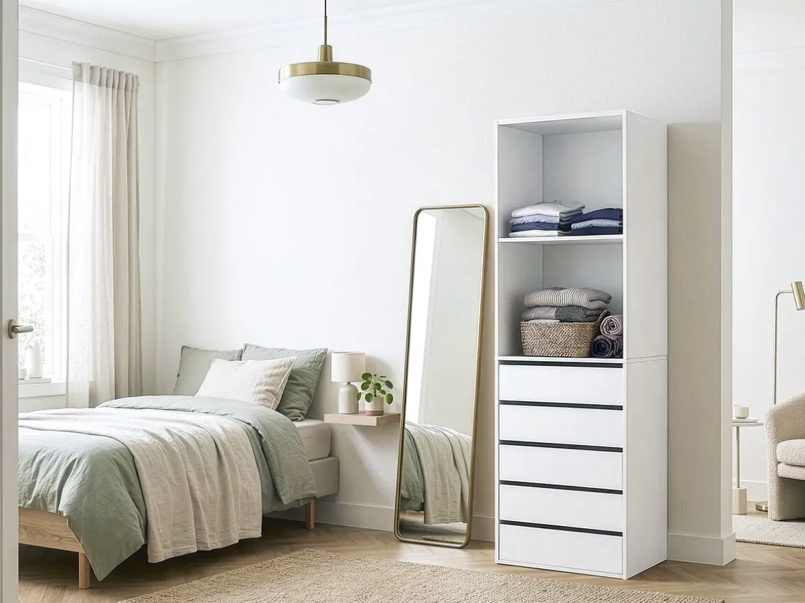 Armoire avec 5 tiroirs et 2 étagères "Opéra" - 60 x 45 x 180 cm - Blanc