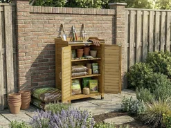 Armoire de jardin en bois avec roulettes 