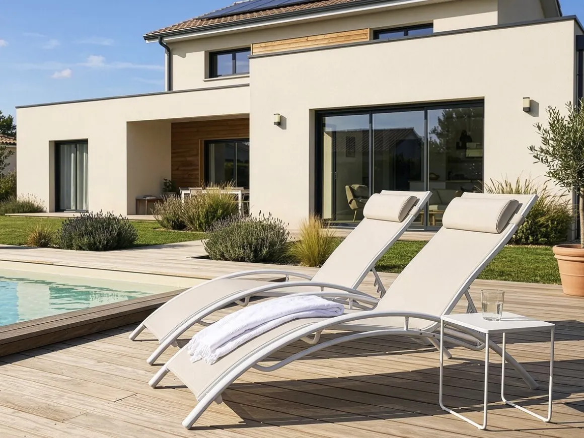 Bain de soleil en aluminium "Beauty" - Phoenix - Ecru - Lot de 2