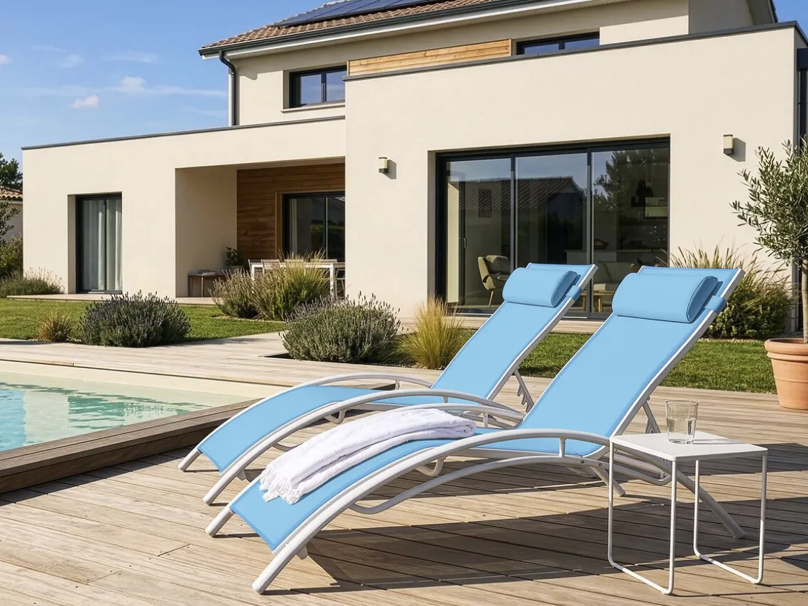 Bain de soleil en aluminium "Beauty" - Phoenix - Bleu - Lot de 2