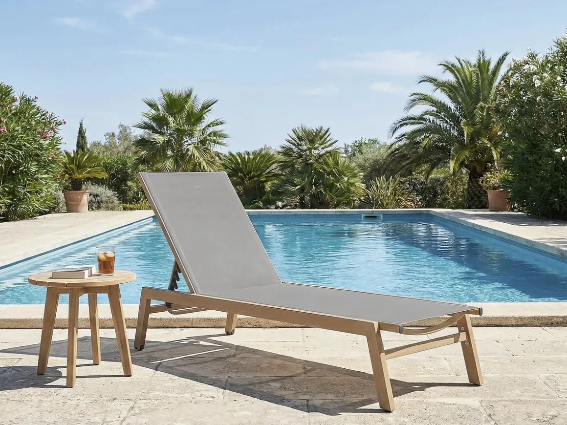 Bain de soleil en aluminium imitation bois "Elysia" - Gris clair