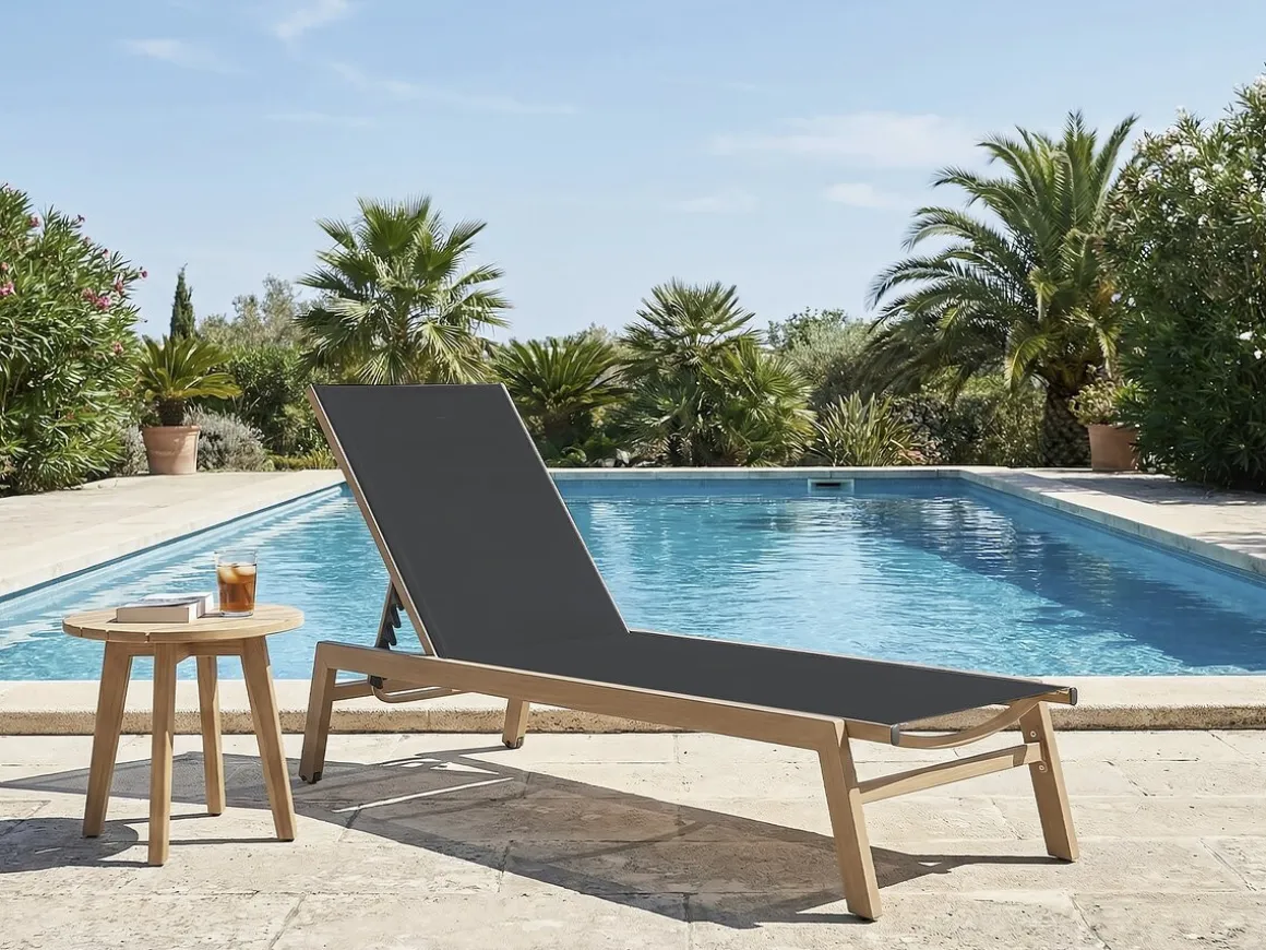 Bain de soleil en aluminium imitation bois "Elysia" - Noir