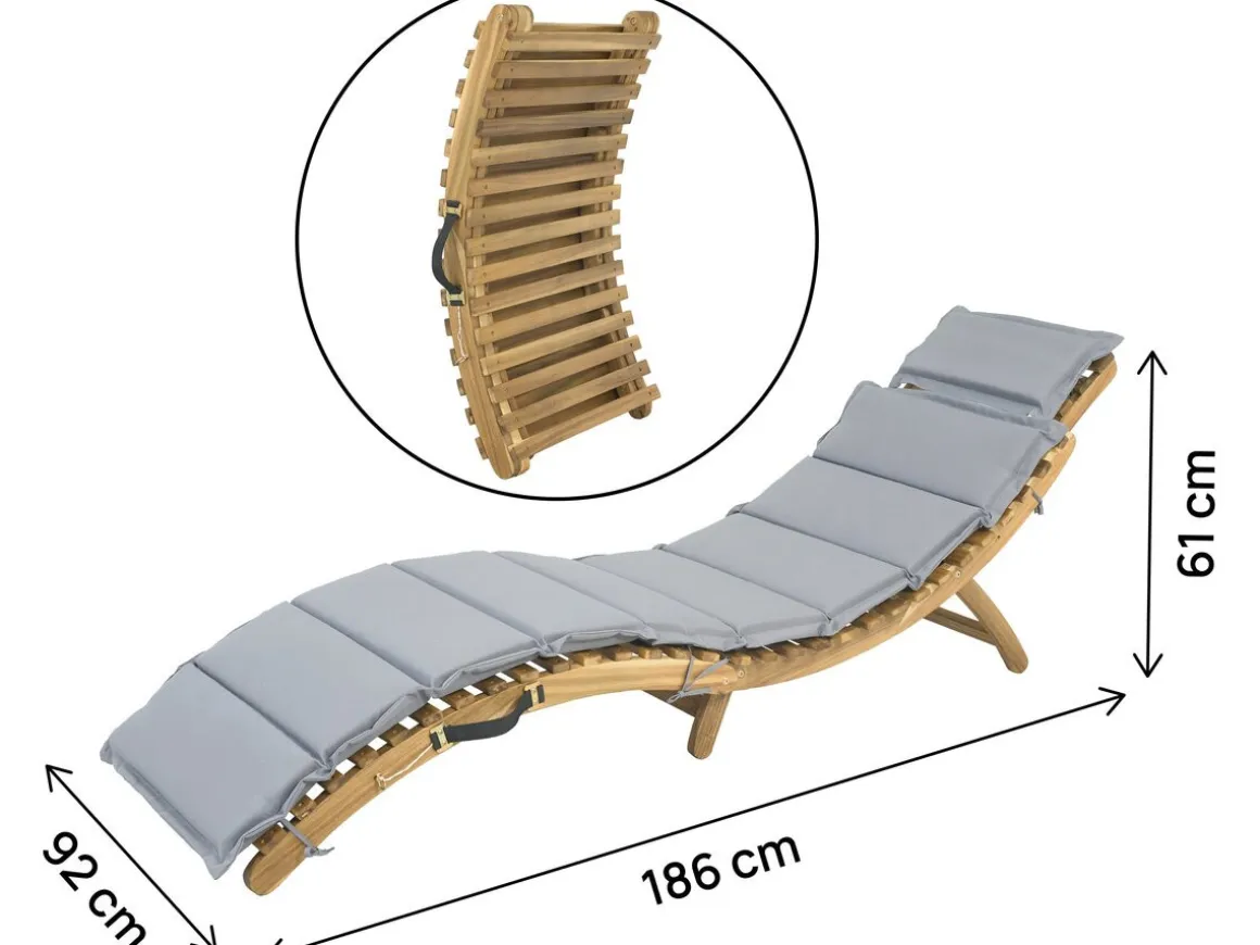 Bain de soleil en bois avec coussins inclus "Jakarta" - Gris