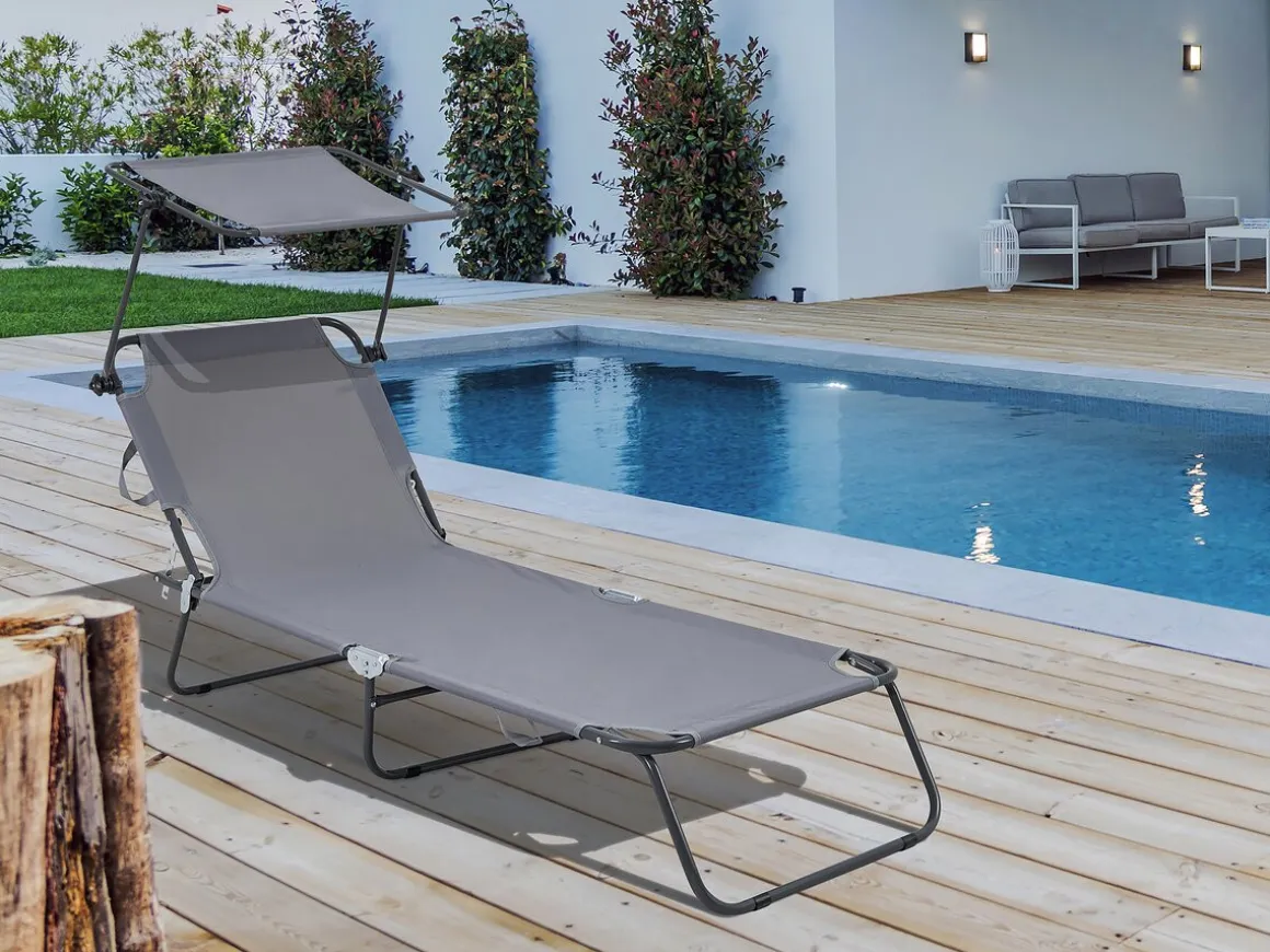Bain de soleil pliable "Lazy" - Avec pare soleil - Gris