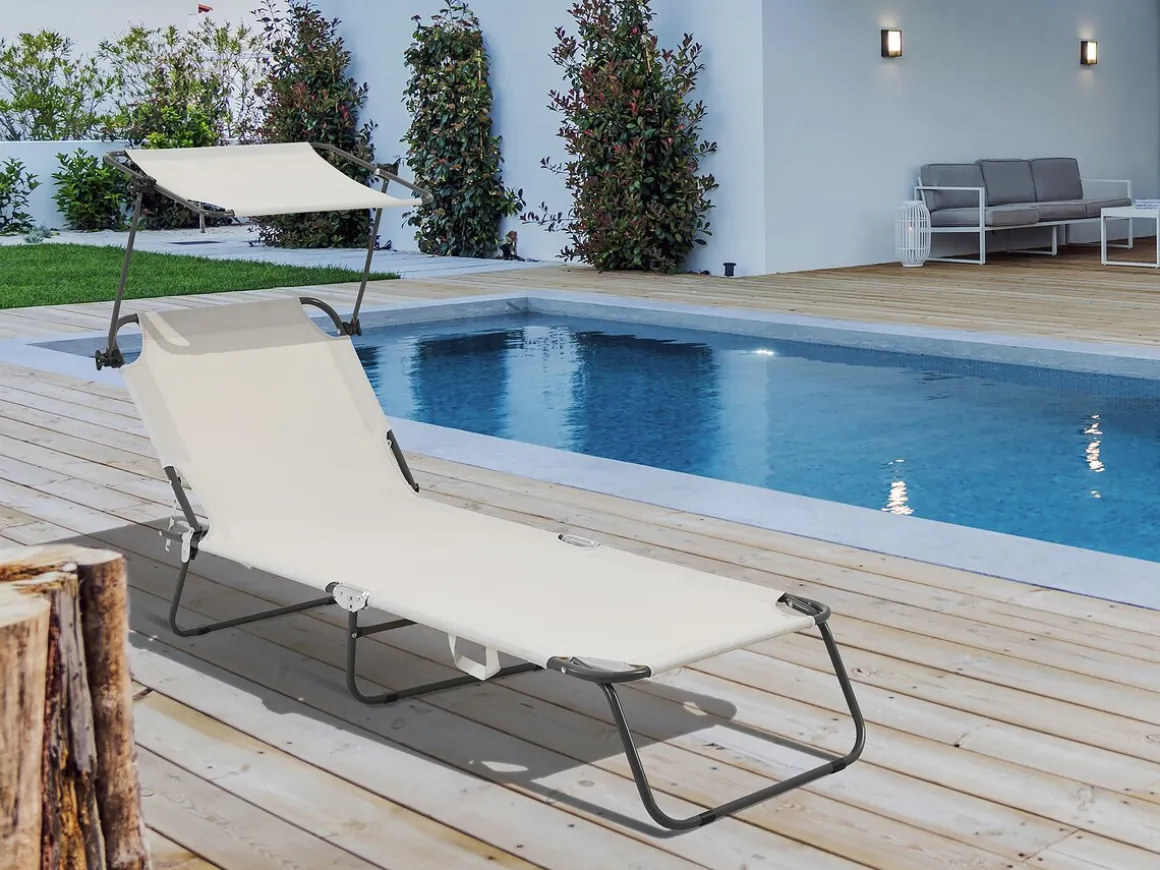 Bain de soleil pliable "Lazy" - Avec pare soleil - Beige