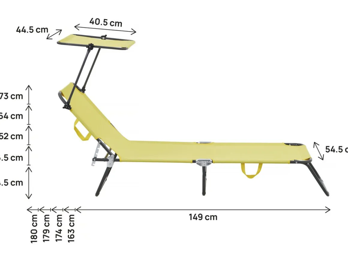 Bain de soleil pliable "Lazy" - Avec pare soleil - Jaune