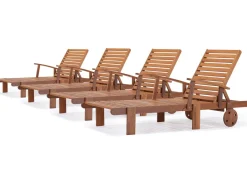 Bain de soleil pliant en bois exotique "Tokyo" - Maple - Marron clair - Lot de 4
