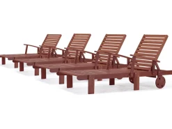 Bain de soleil pliant en bois exotique "Tokyo" - Mohogany - Marron acajou - Lot de 4