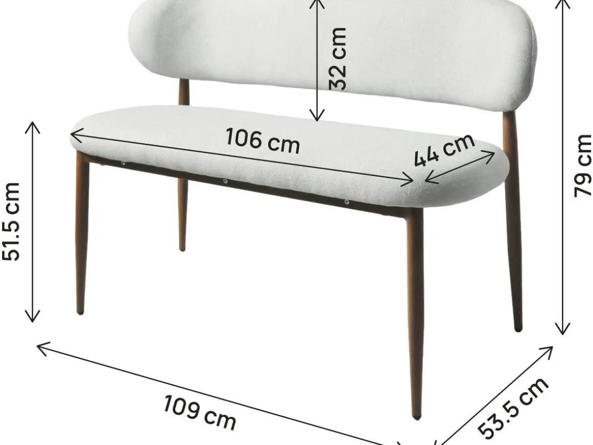 Banc de salle à manger en tissu - 110 cm - "Sélène" - 3 places - Gris clair et marron