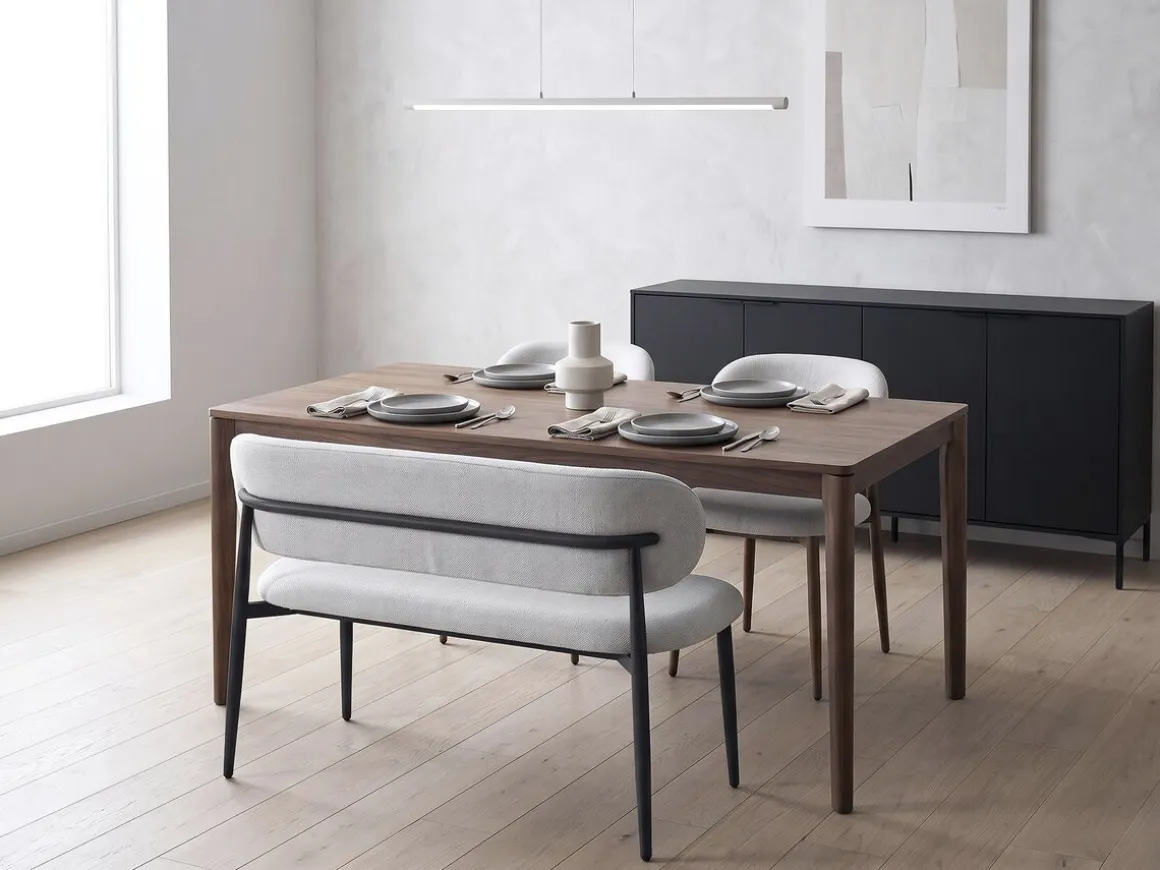 Banc de salle à manger en tissu - 110 cm - "Sélène" - 3 places - Gris clair et Noir